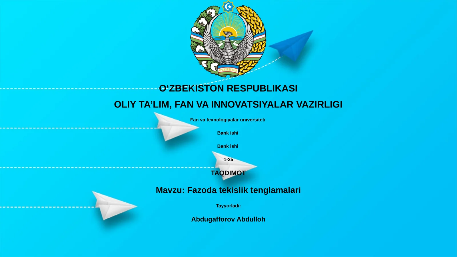 Fazoda tekislik tenglamalari