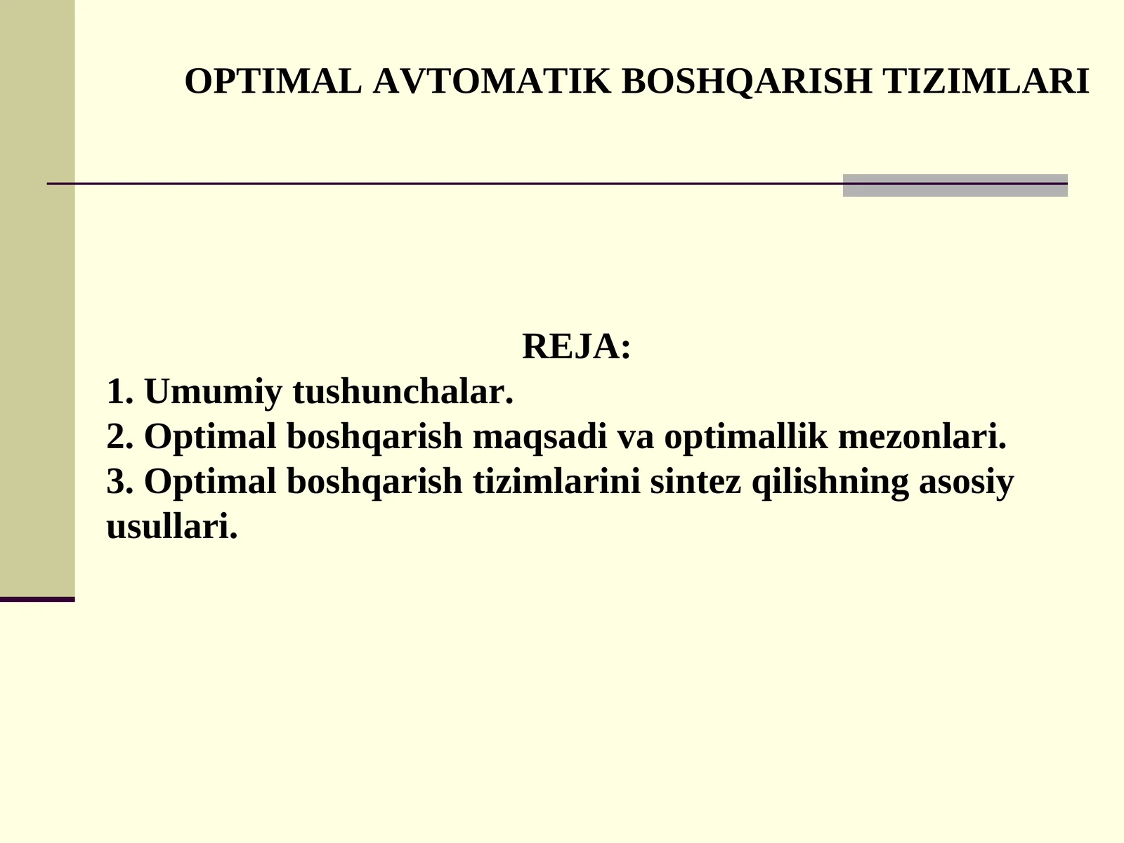 Optimal avtomatik boshqarish tizimlari