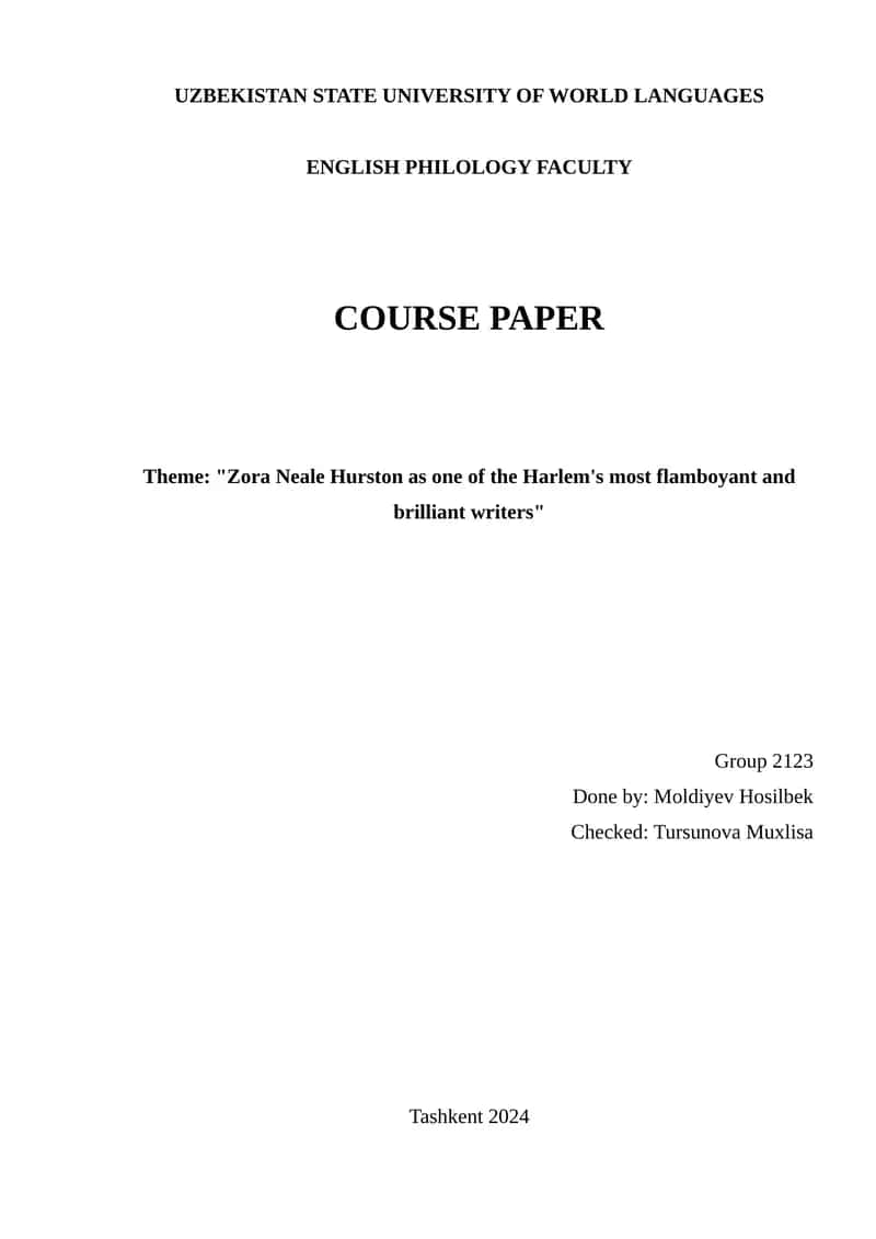 Theme: "Zora Neale Hurston as one of the Harlem's most flamboyant and brilliant writers"