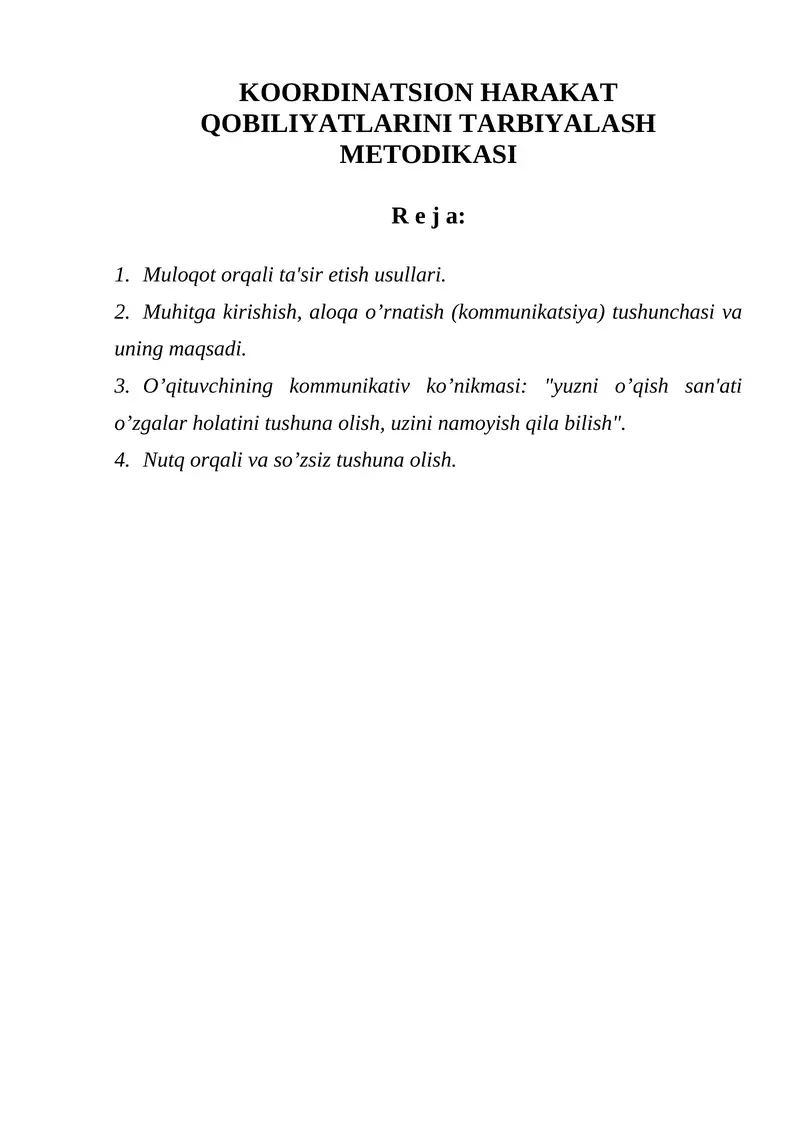 KOORDINATSION HARAKAT QOBILIYATLARINI TARBIYALASH MЕTODIKASI