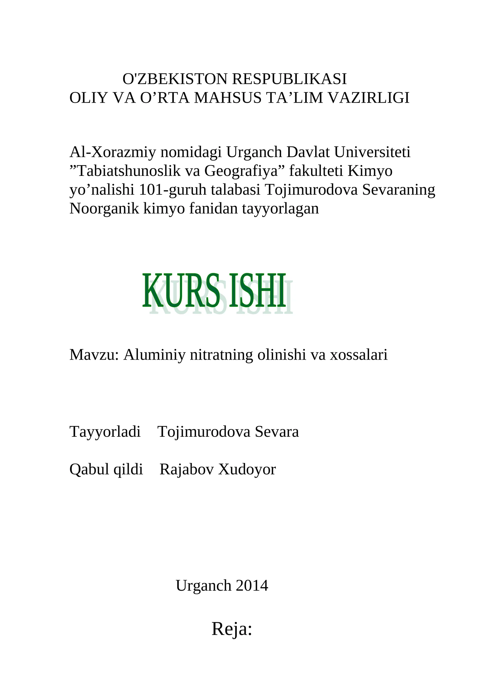 Aluminiy nitratning olinishi va xossalari
