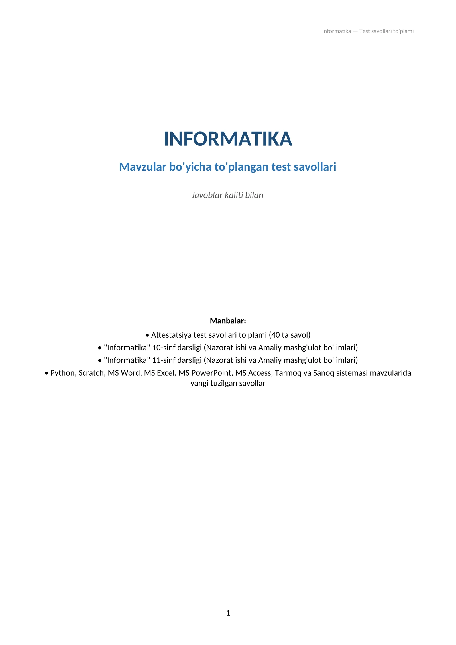 Attestatsiya test informatika