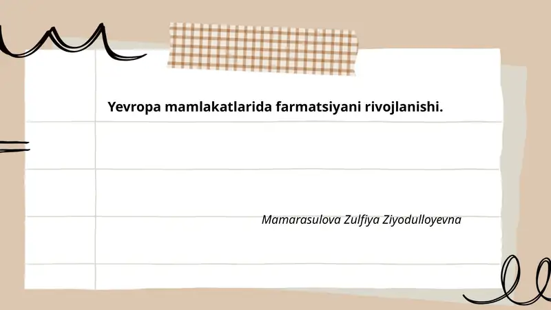 Yevropa mamlakatlarida farmatsiyani rivojlanishi