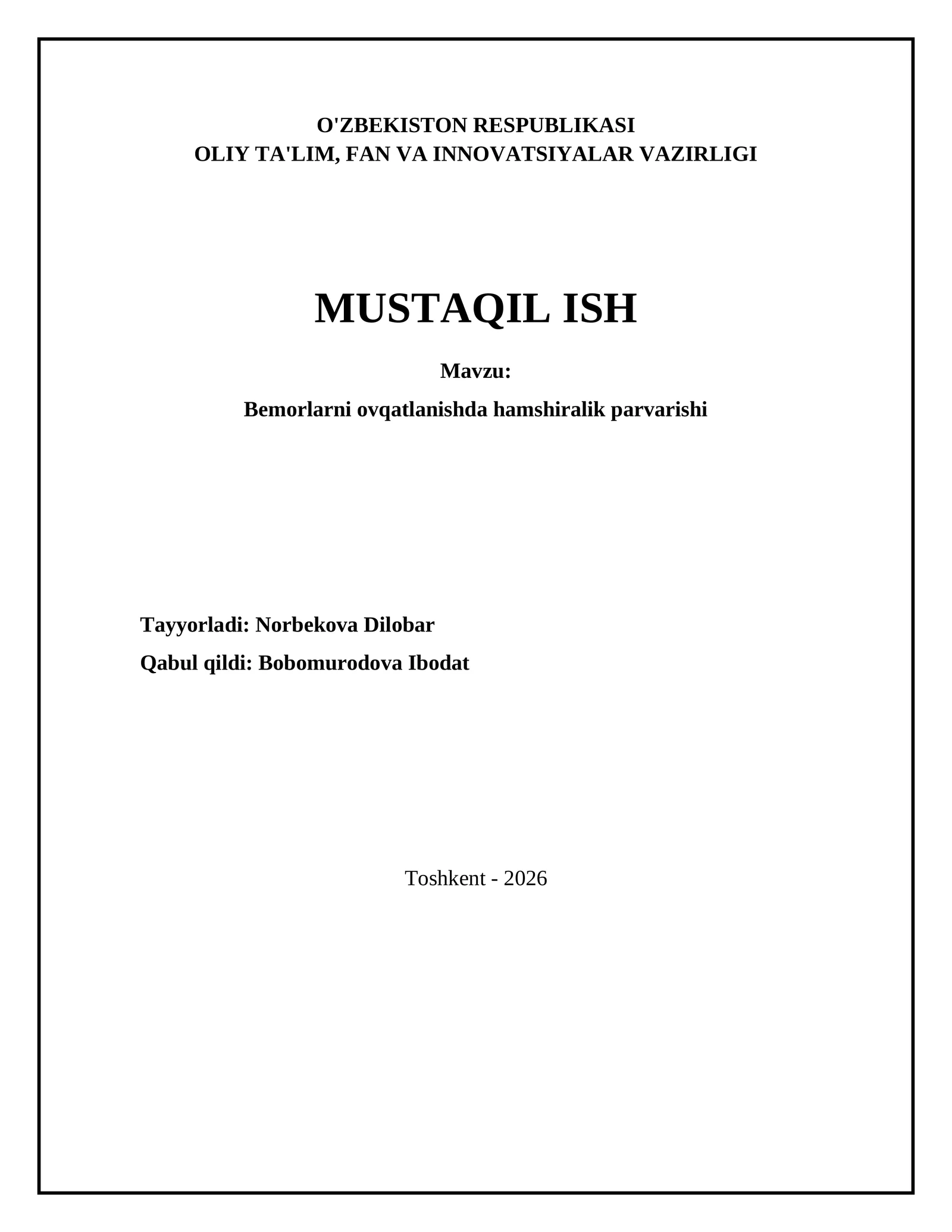 Bemorlarni ovqatlanishda hamshiralik parvarishi