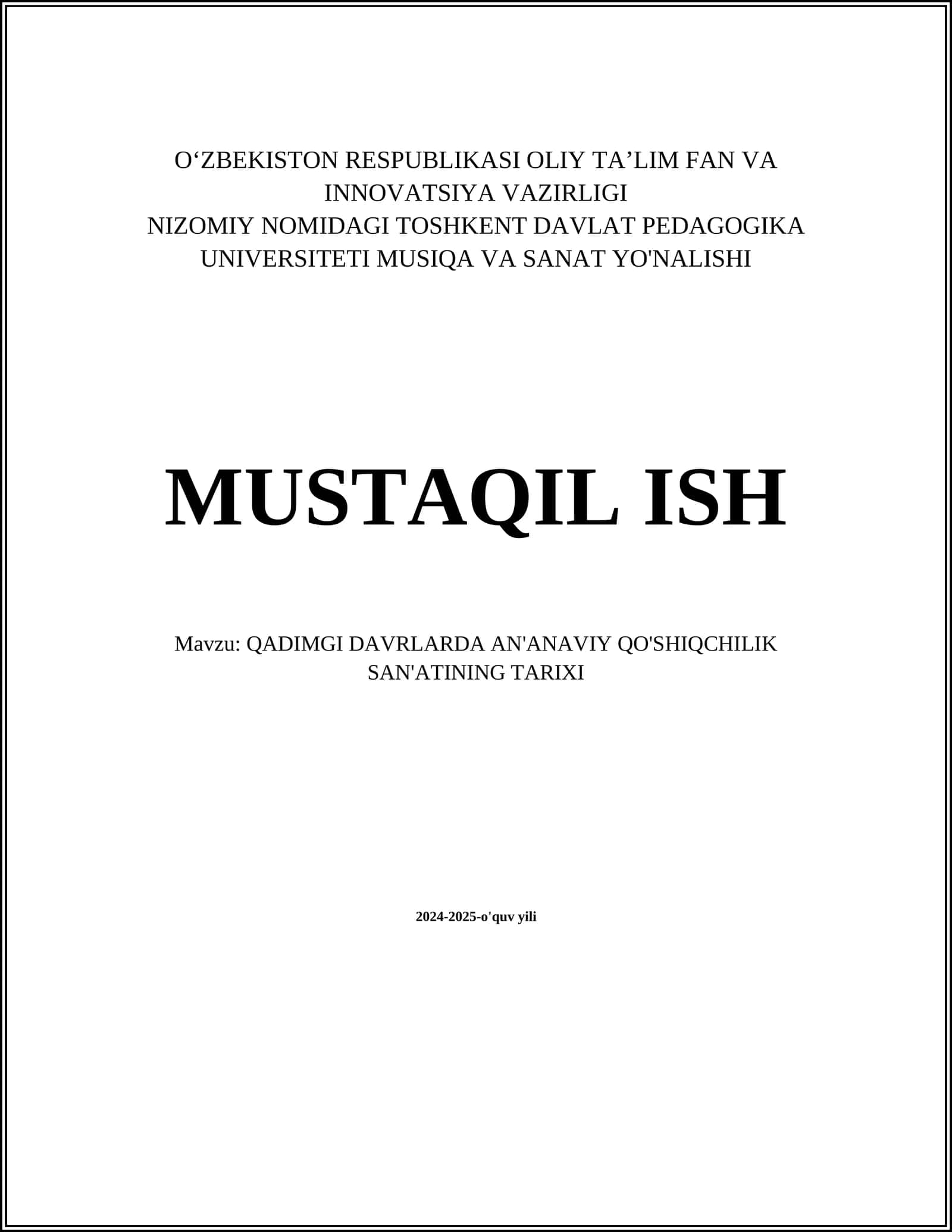 QADIMGI DAVRLARDA AN'ANAVIY QO'SHIQCHILIK SAN'ATINING TARIXI