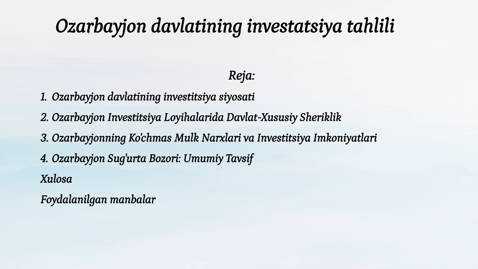 Ozarbayjon davlatining investatsiya tahlili