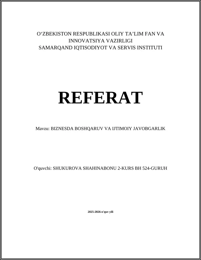 BIZNESDA IJTIMOIY JAVOBGARLIK