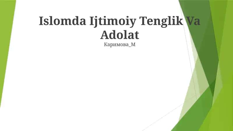 Islomda Ijtimoiy Tenglik Va Adolat