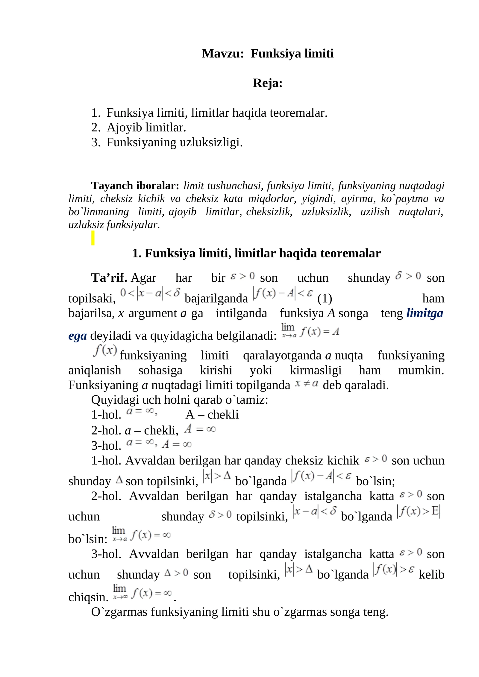 Funksiya limiti