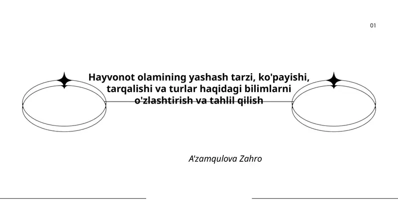 Hayvonot olamining yashash tarzi, ko'payishi, tarqalishi va turlar haqidagi bilimlarni o'zlashtirish va tahlil qilish