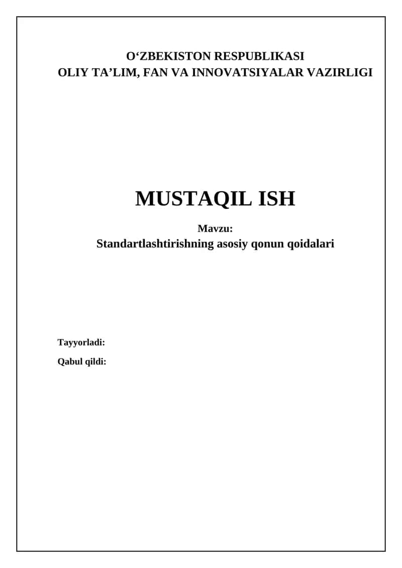 Standartlashtirishning asosiy qonun qoidalari