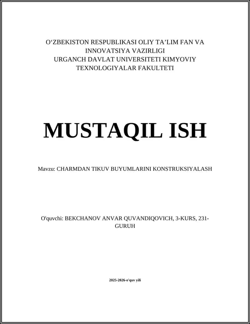 CHARMDAN TIKUV BUYUMLARINI KONSTRUKSIYALASH