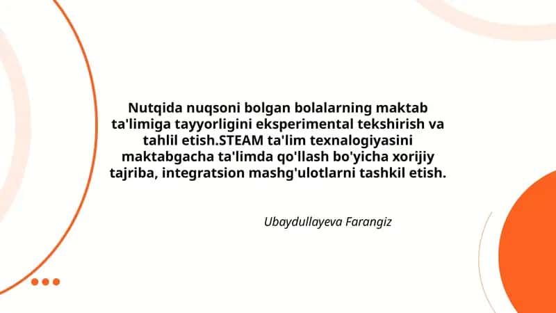 Nutqida nuqsoni bolalarning maktab ta'limiga tayyorligini eksperimental tekshirish va tahlil etish
