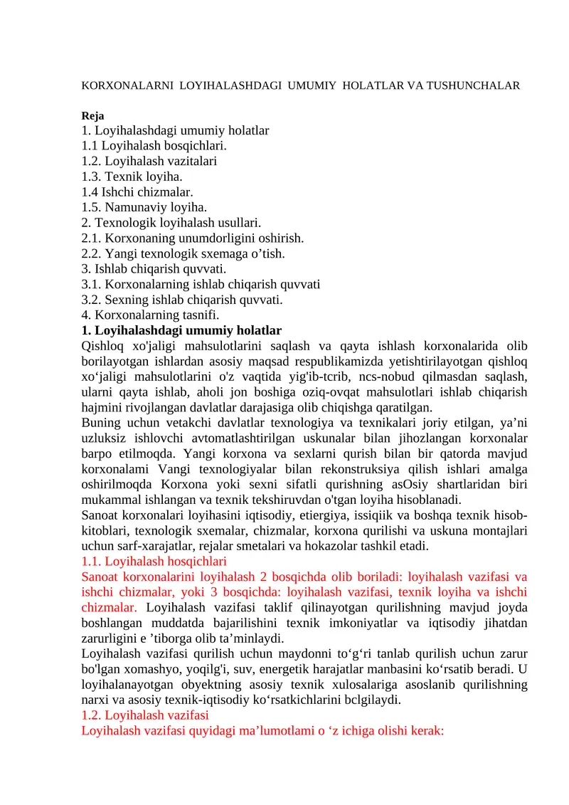 Qishloq xo'jaligi mahsulotlarini saqlash va qayta ishlash korxonalarida