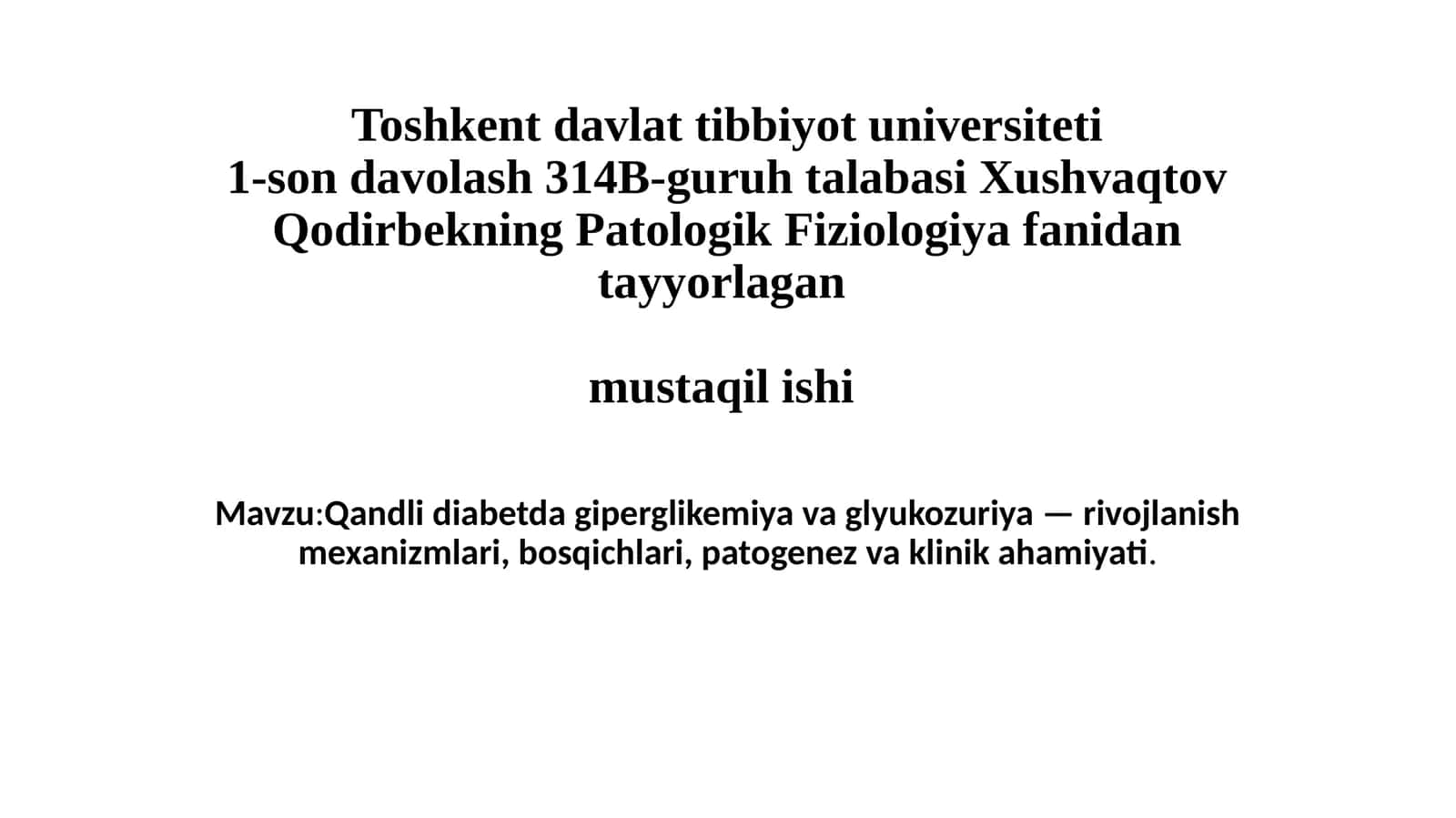 Giperglikemiyada Glükozuriyaning Klinik-Patogenez Mexanizmlari
