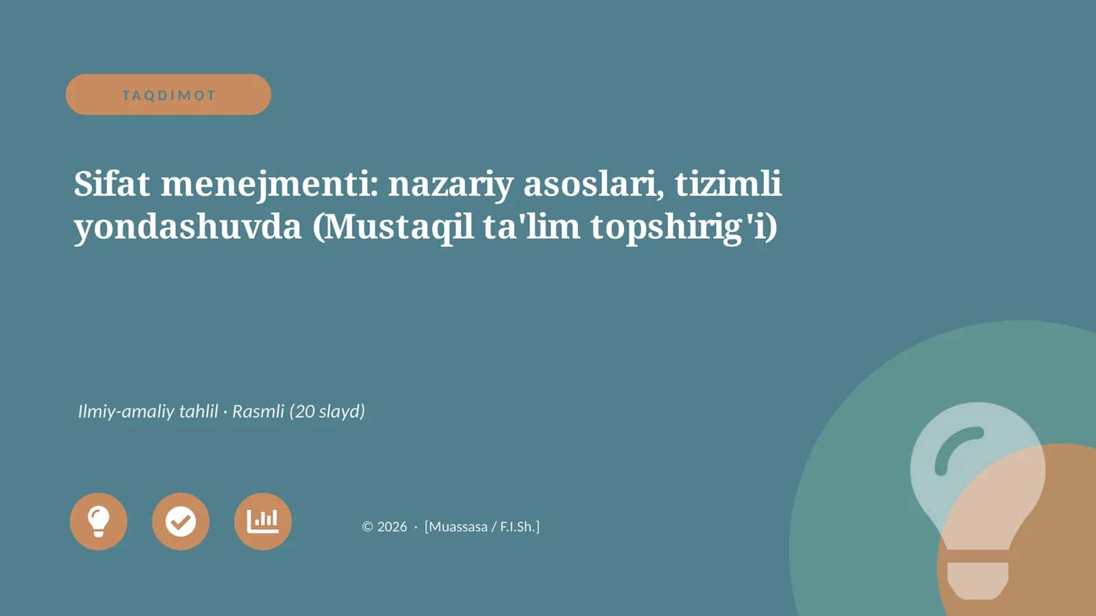 Sifat menejmenti: nazariy asoslari, tizimli yondashuvda (Mustaqil ta'lim topshirig'i)