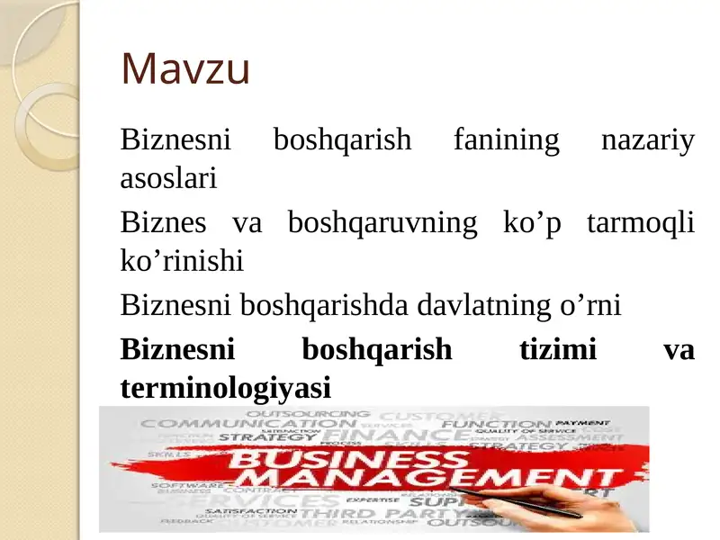 Biznesniboshqarish fanining nazariy asoslari