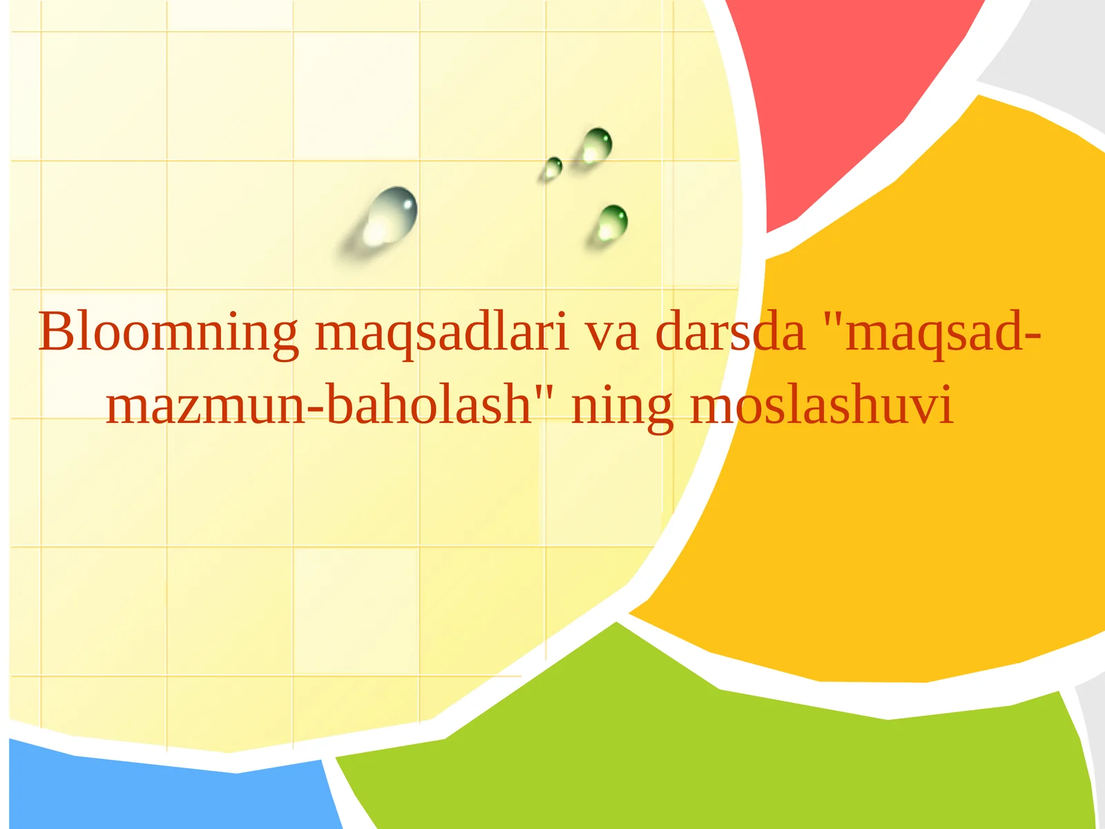 Bloomning maqsadlari va darsda maqsad-mazmun-baholashning moslashuvi