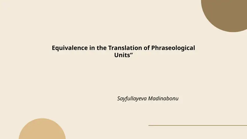 Equivalence in the Translation of Phraseological Units