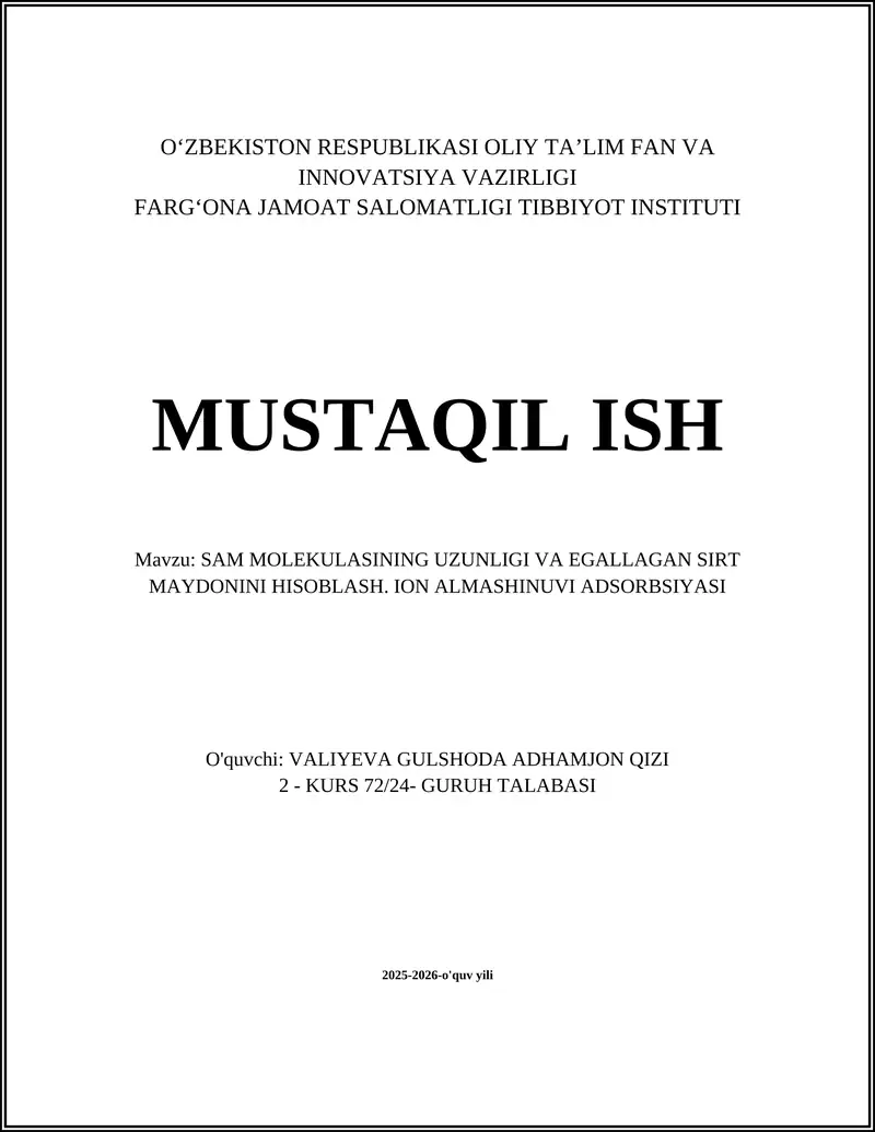 SAM molekulasining uzunligini hisoblash