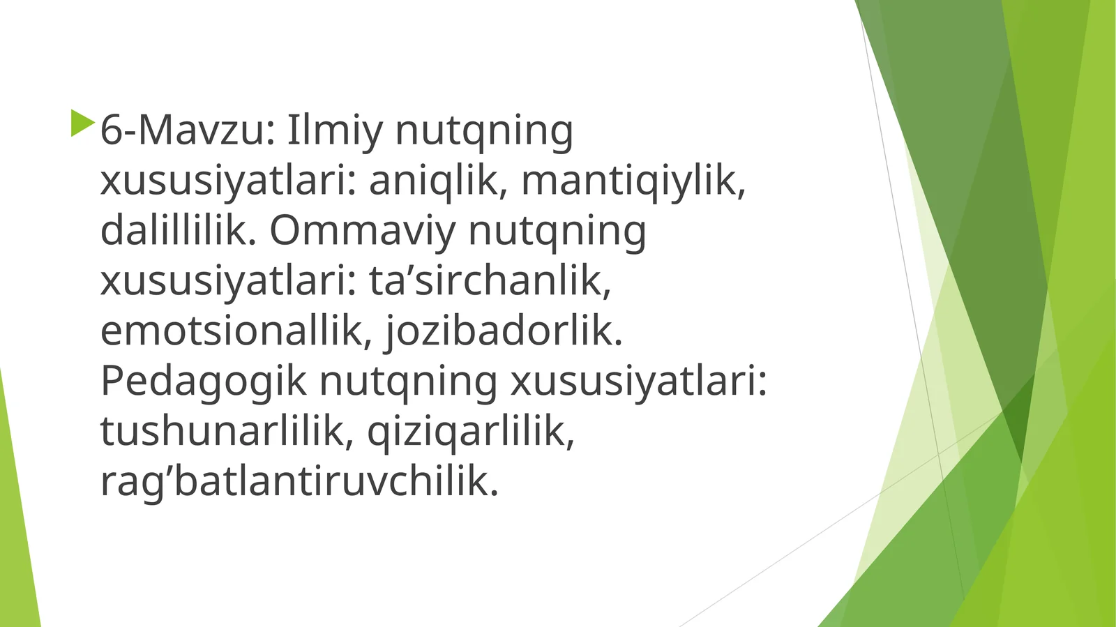 Ilmiy Nutqning Xususiyatlari