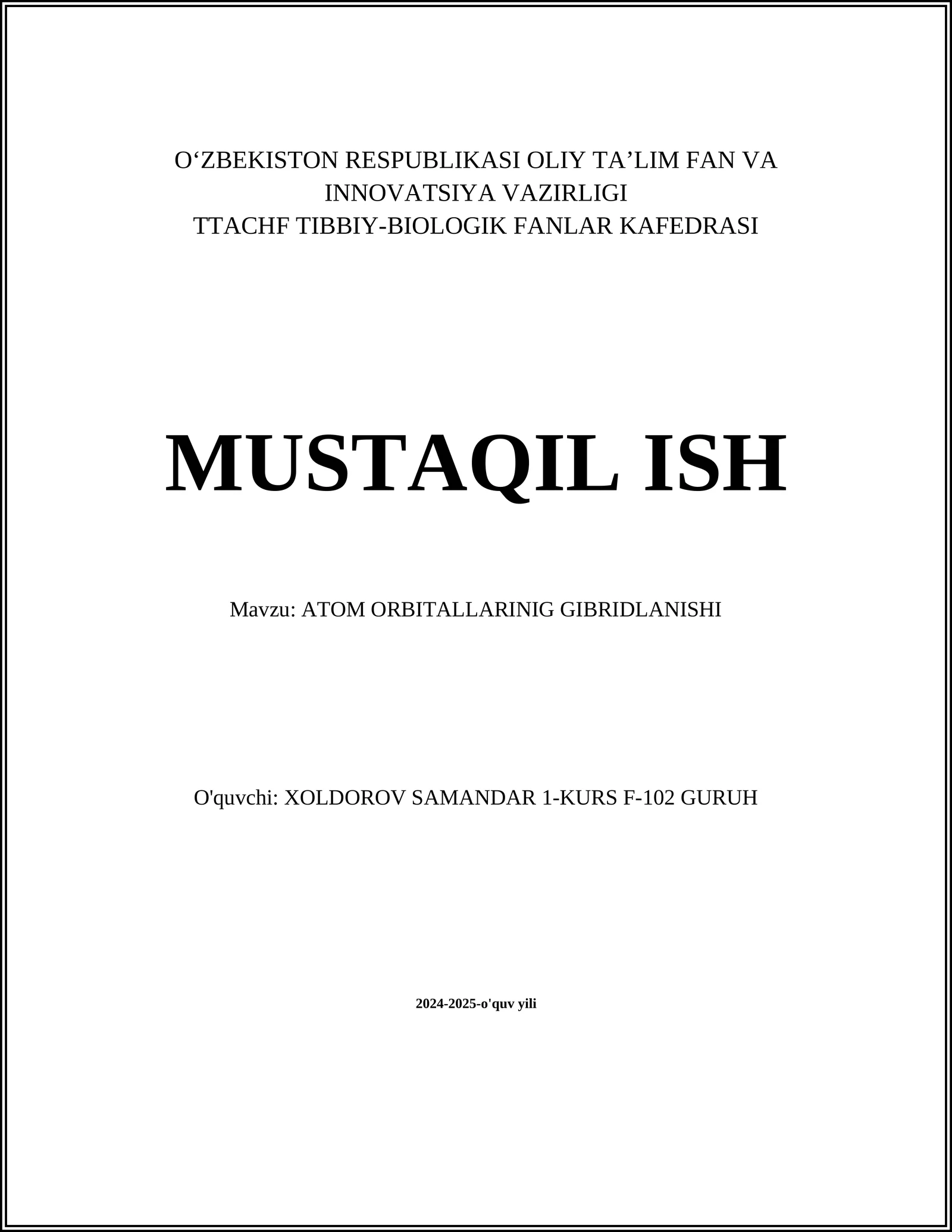 ATOM ORBITALLARINIG GIBRIDLANISHI