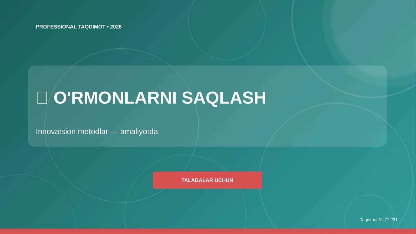 O'rmonlarni saqlash: innovatsion metodlar (amaliyotda) [talabalar uchun]