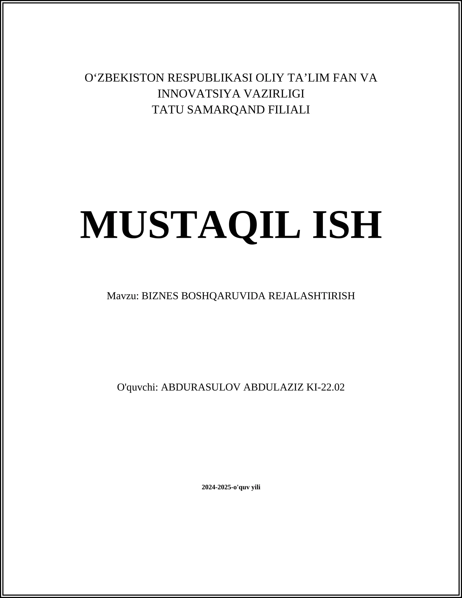 BIZNES BOSHQARUVIDA REJALASHTIRISH