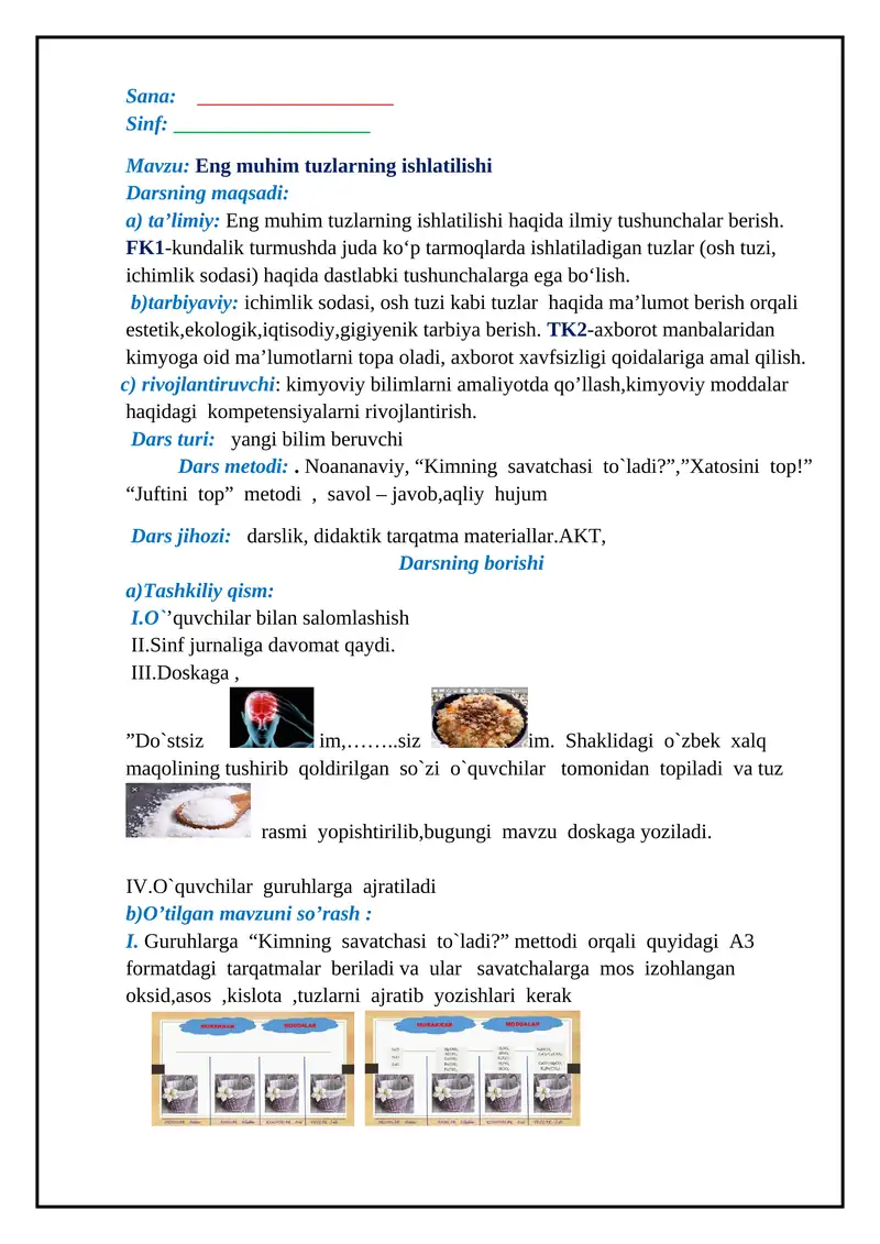 Eng muhim tuzlarning ishlatilishi