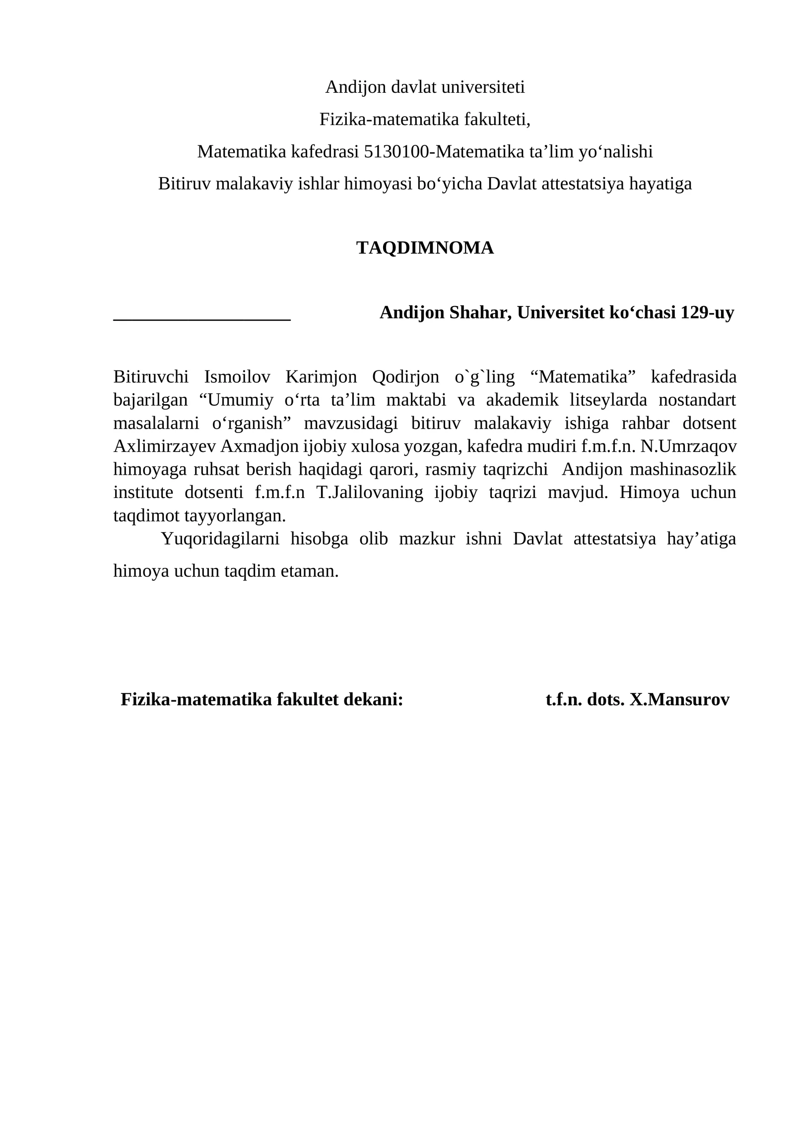 Umumiy o‘rta ta’lim maktabi va akademik litseylarda nostandart masalalarni o‘rganish