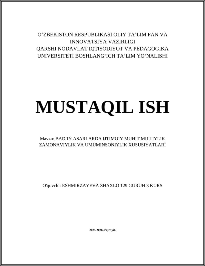 Badiiy asarlarda ijtimoiy muhitning obraziy tasviri va uning mazmuniy roli