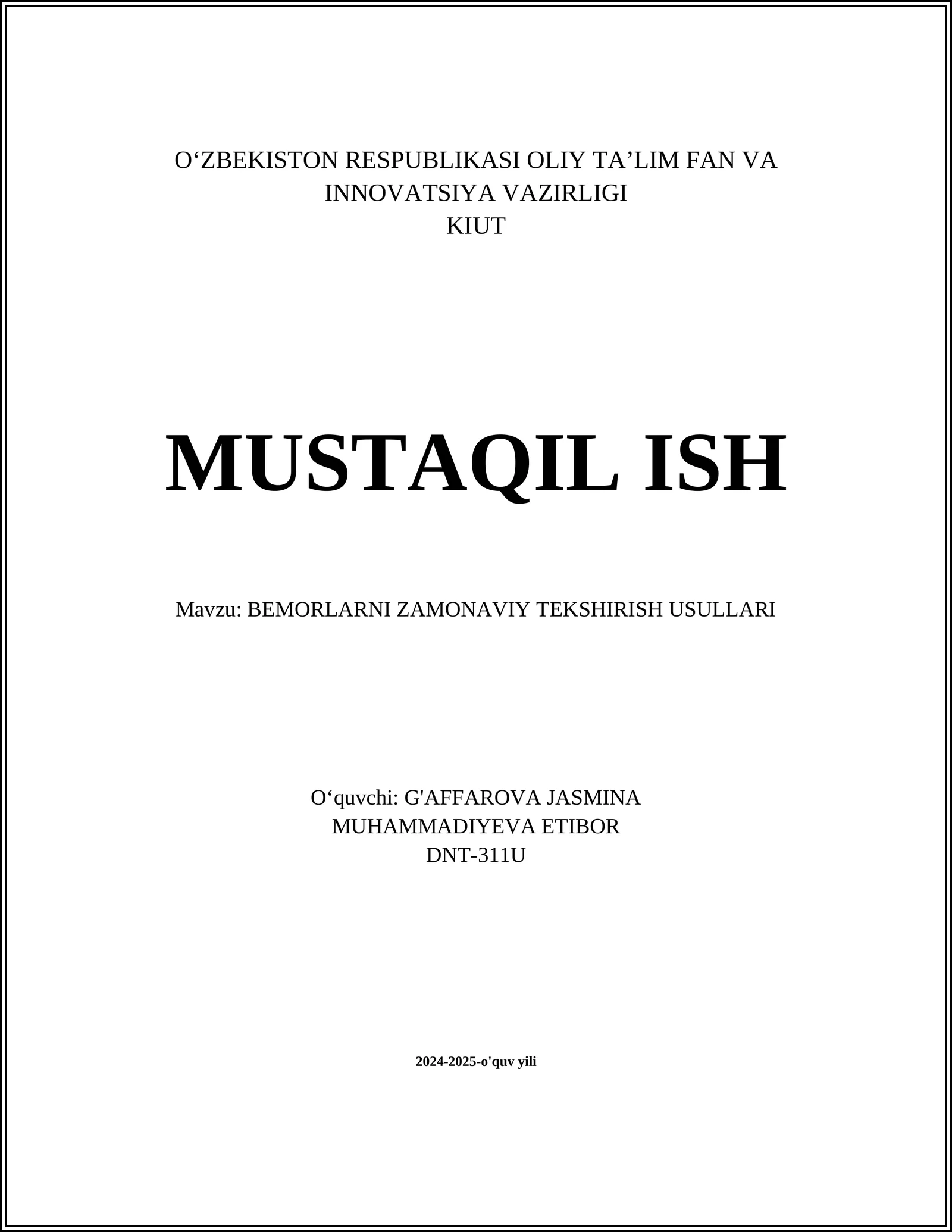 Bemorlarni Zamonaviy Tekshirish Usullari