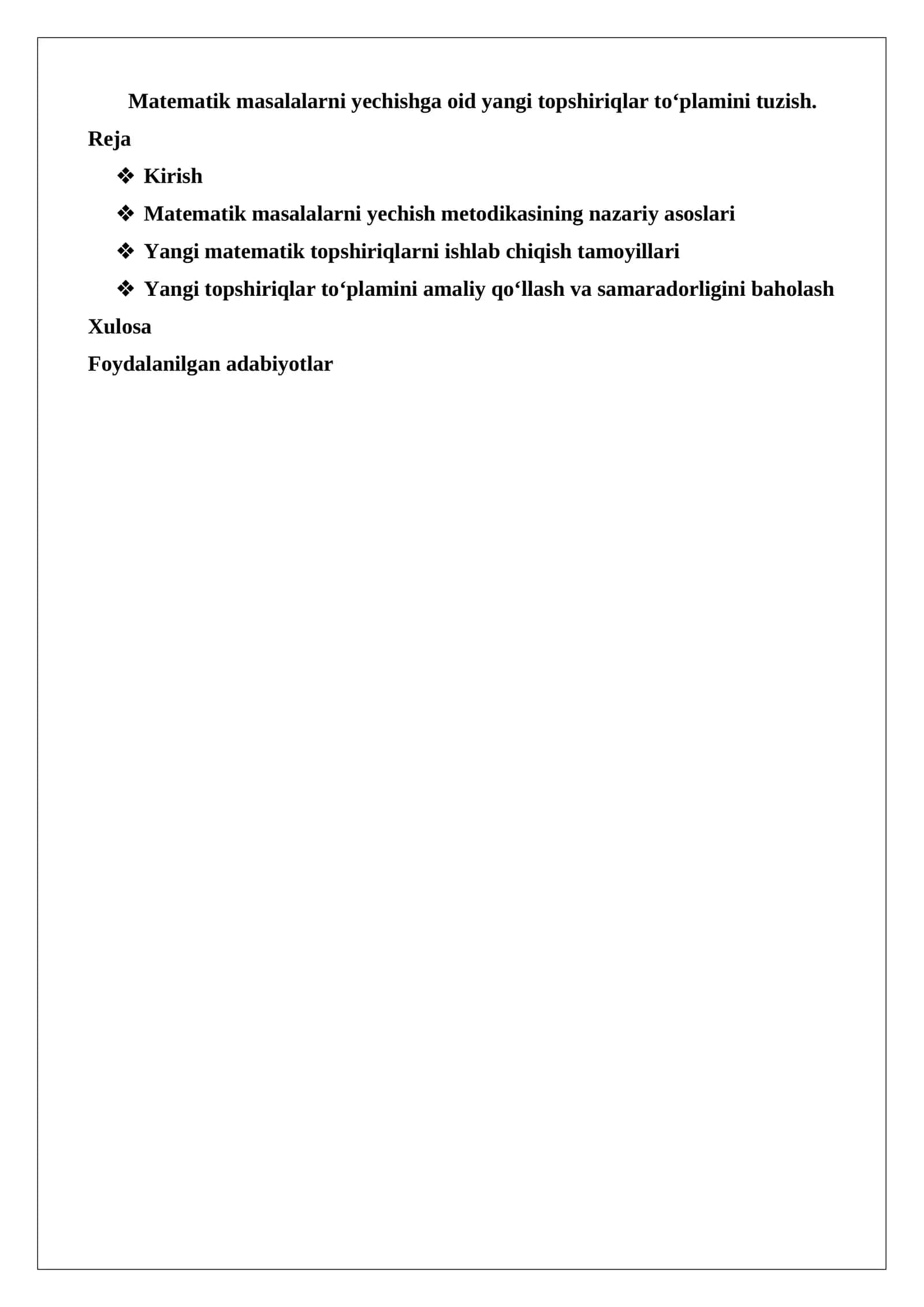 Yangi matematik topshiriqlar