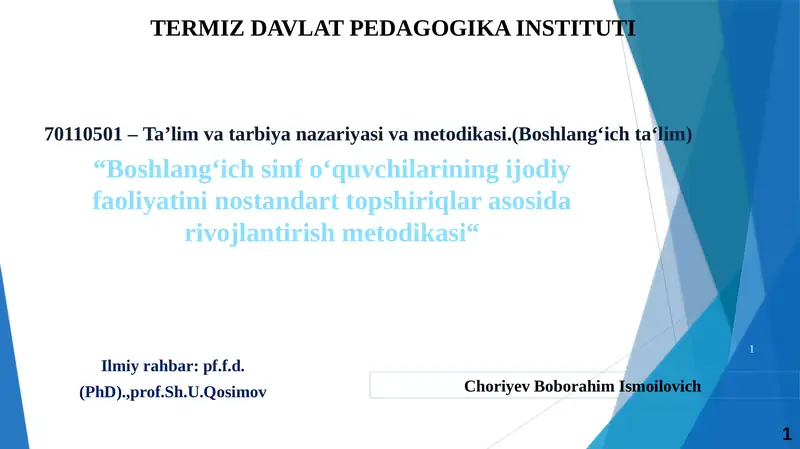 Ta’lim va tarbiya nazariyasi va metodikasi