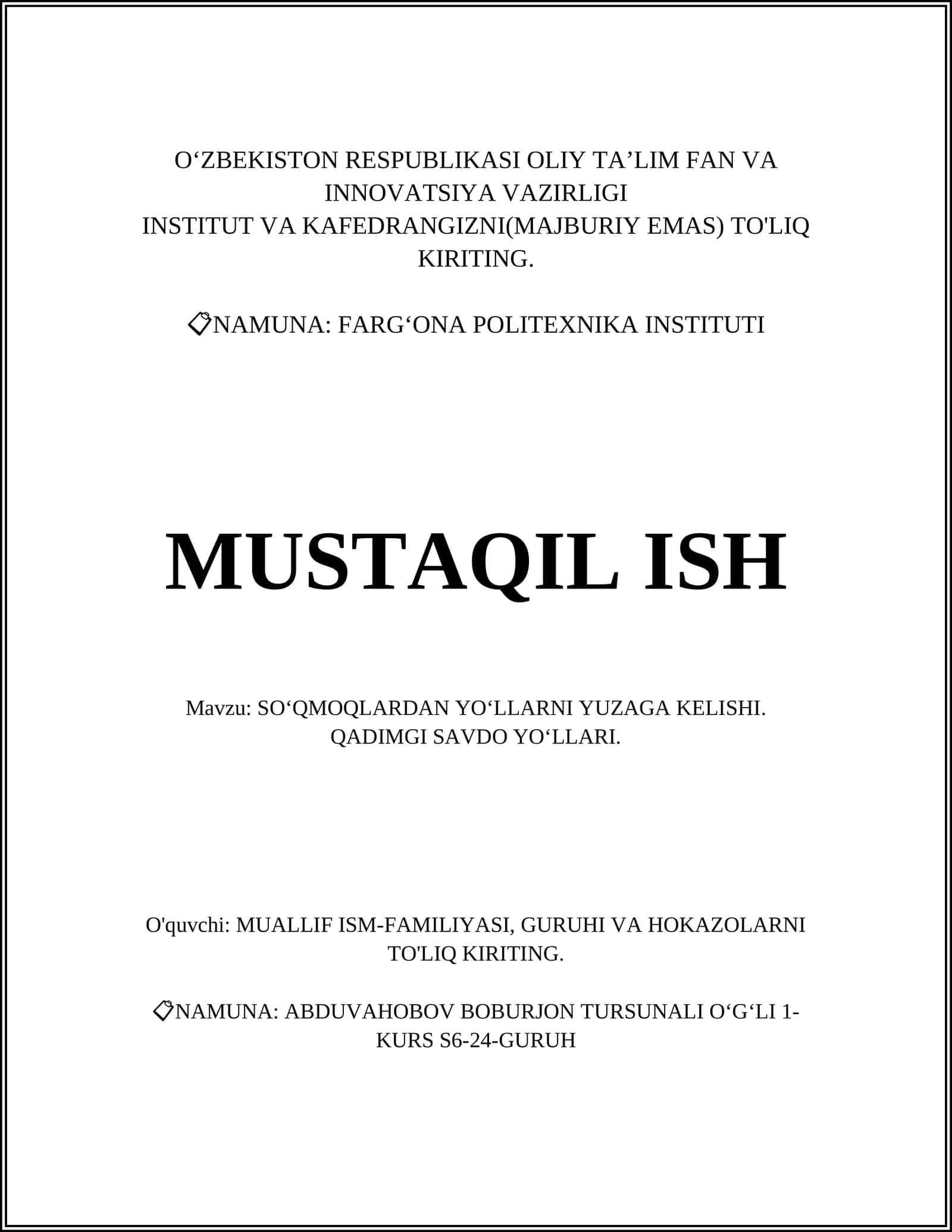 FARG‘ONA POLITEXNIKA INSTITUTI MUSTAQIL ISH