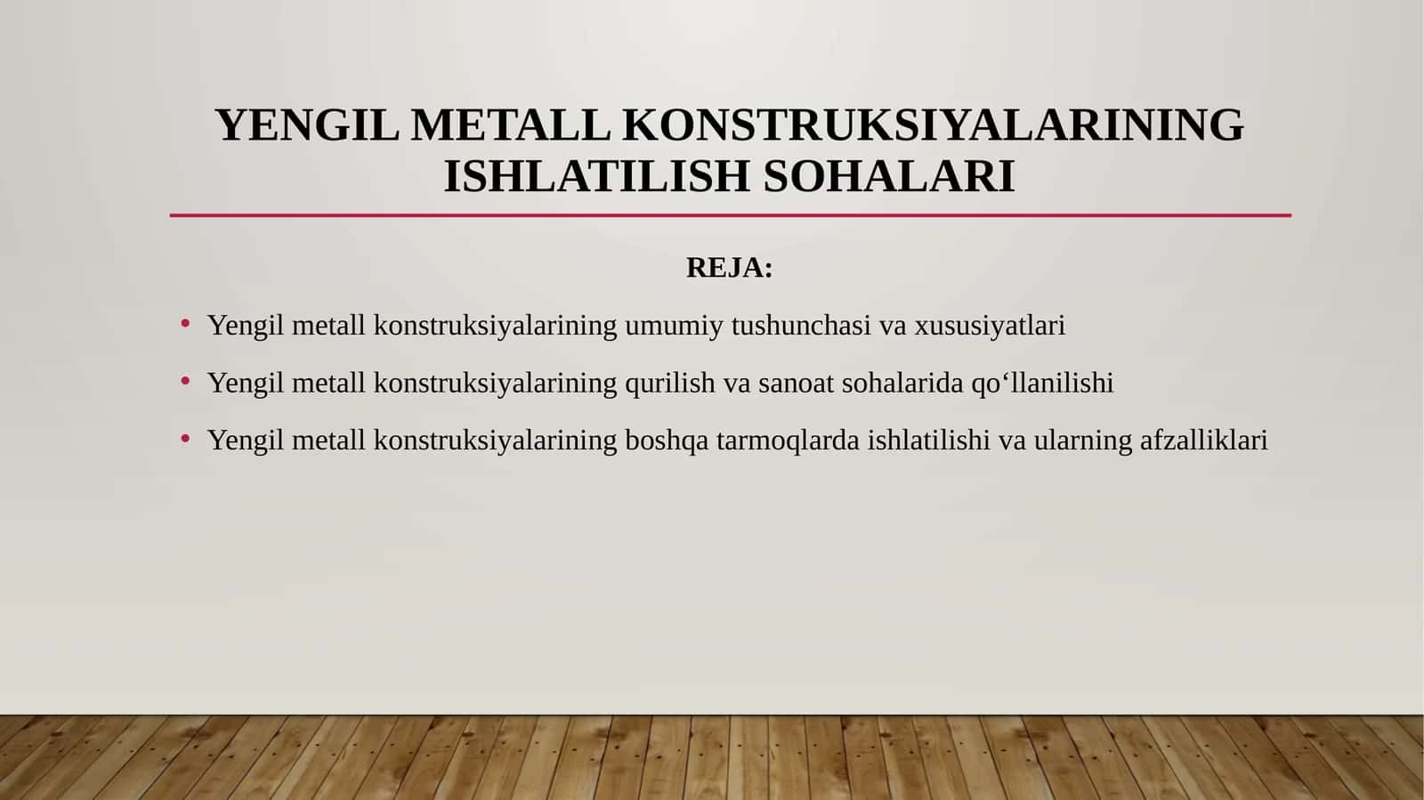 YENGIL METALL KONSTRUKSIYALARINING ISHLATILISH SOHALARI