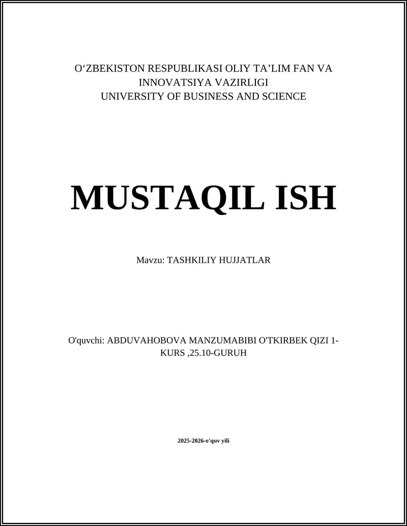 TASHKILIY HUJJATLAR