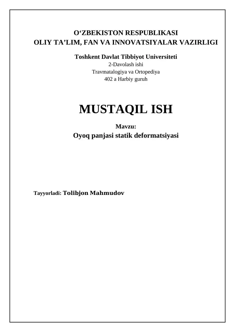 Oyoq panjasi statik deformatsiyasi