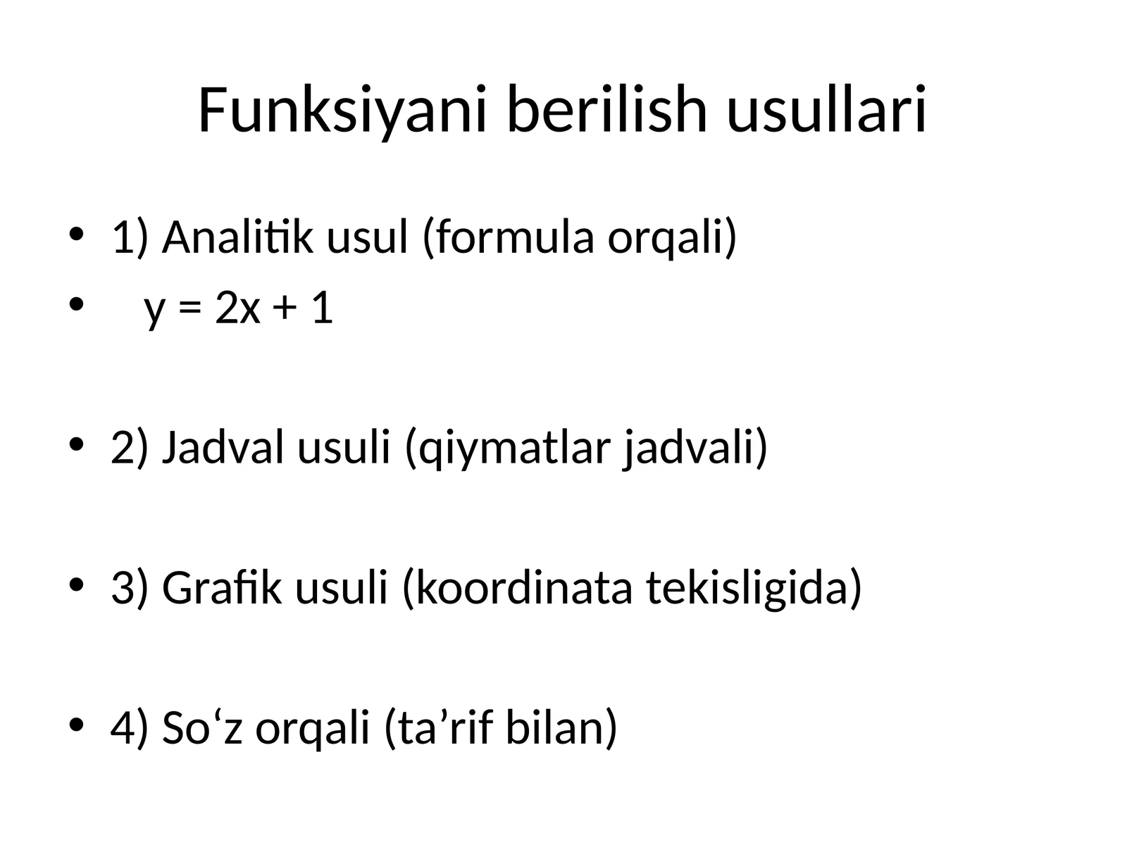 Funksiyani berilish usullari