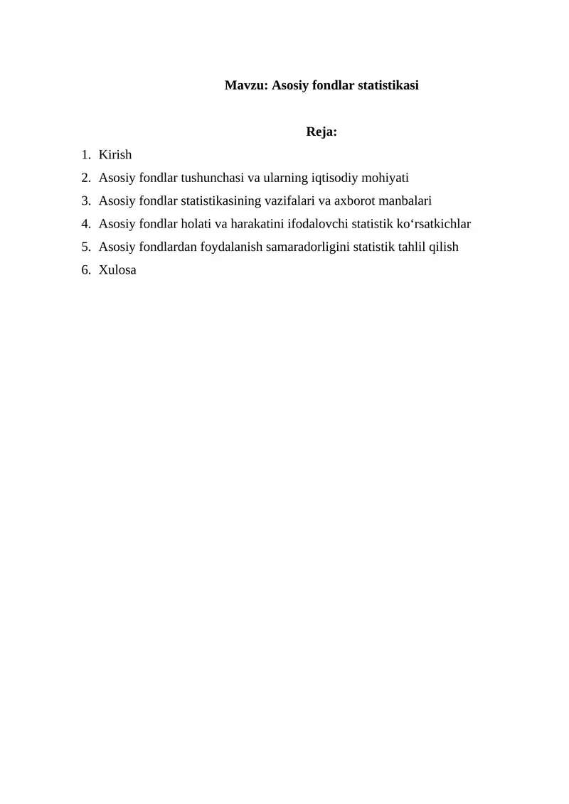 Asosiy fondlar statistikasi