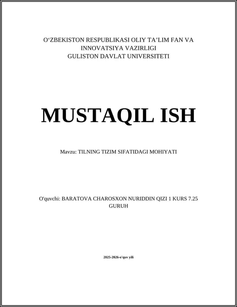 TILNING TIZIM SIFATIDAGI MOHIYATI