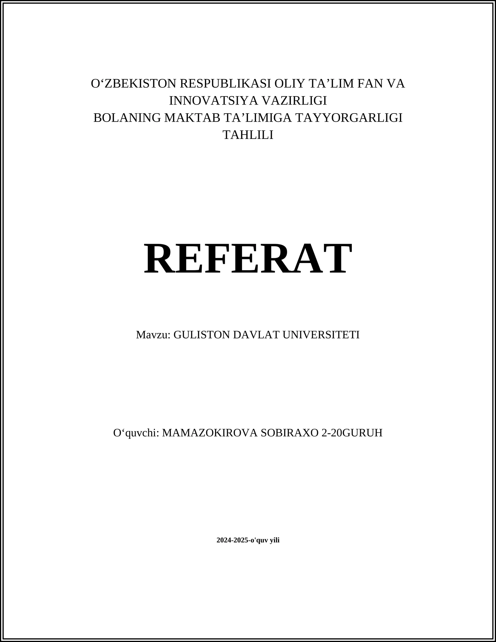 GULISTON DAVLAT UNIVERSITETI TAHLILI