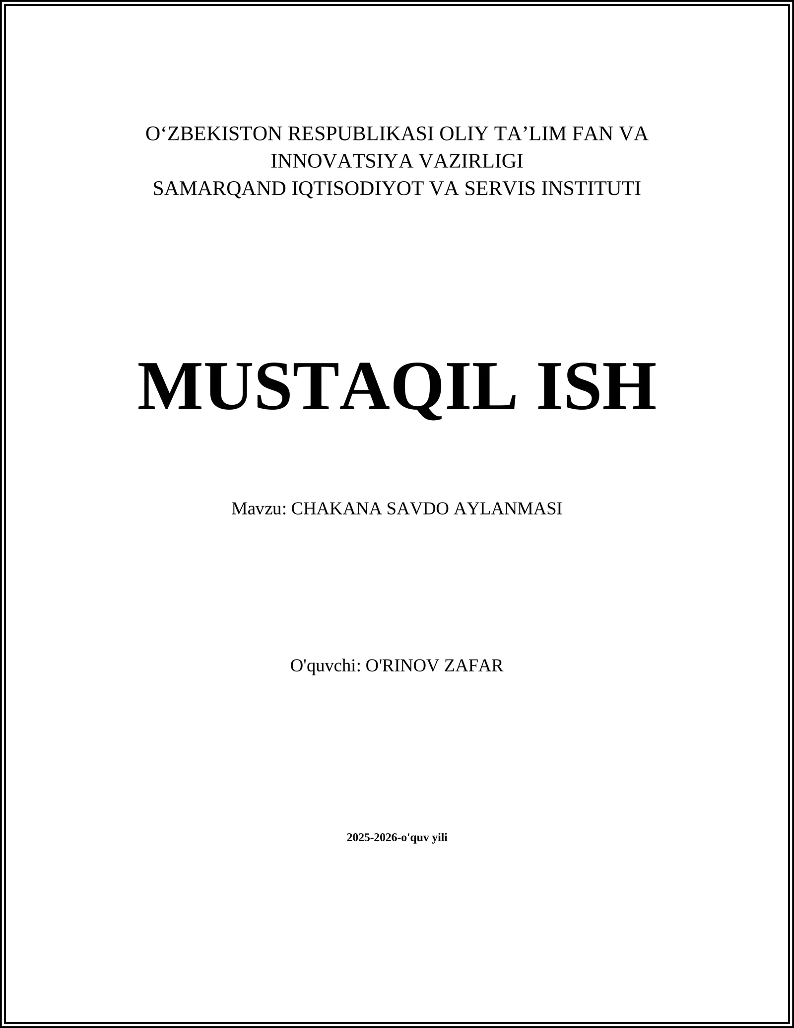 CHAKANA SAVDO AYLANMASI