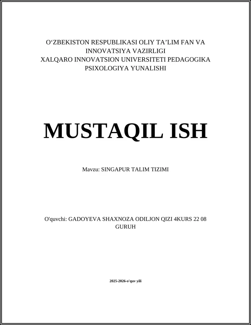 SINGAPUR TALIM TIZIMI