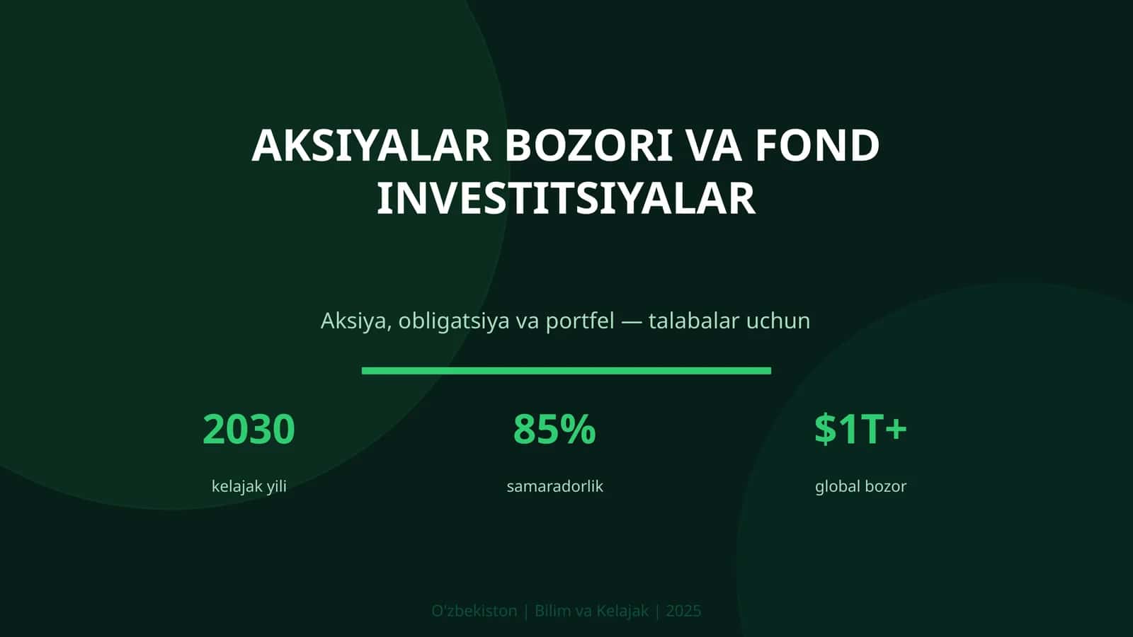 Aksiya, obligatsiya va portfel — talabalar uchun 2030 kelajak yili