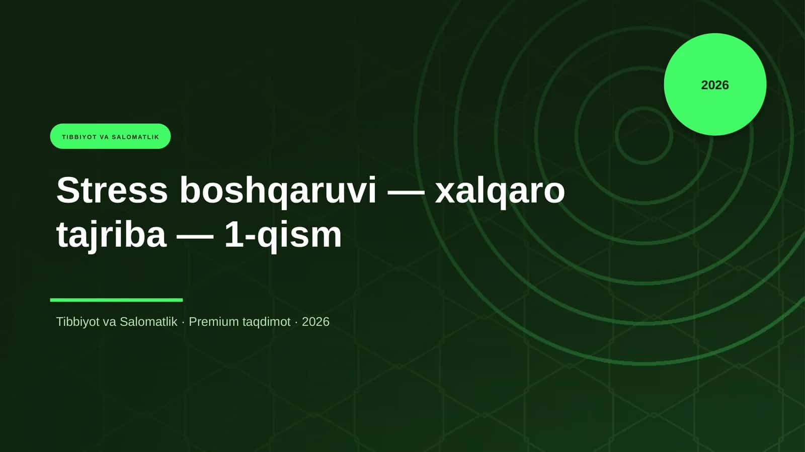 Stress boshqaruvi — xalqaro tajriba — 1-qism