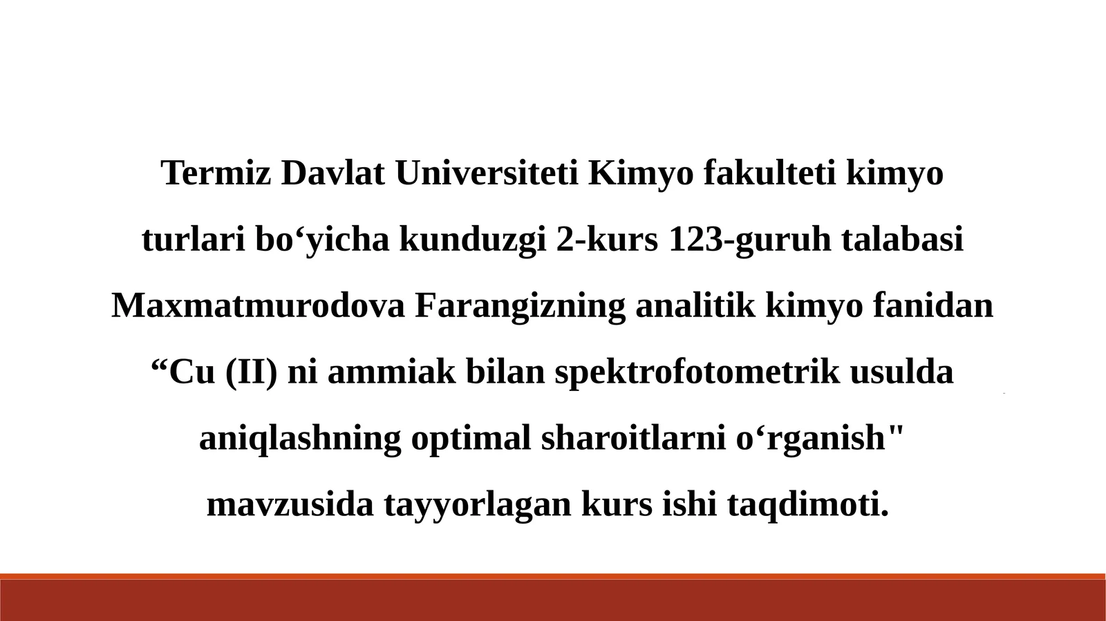 Cu (II)ni ammiak bilan spektrofotometrik usulda aniqlashning optimal sharoitlarini o‘rganish