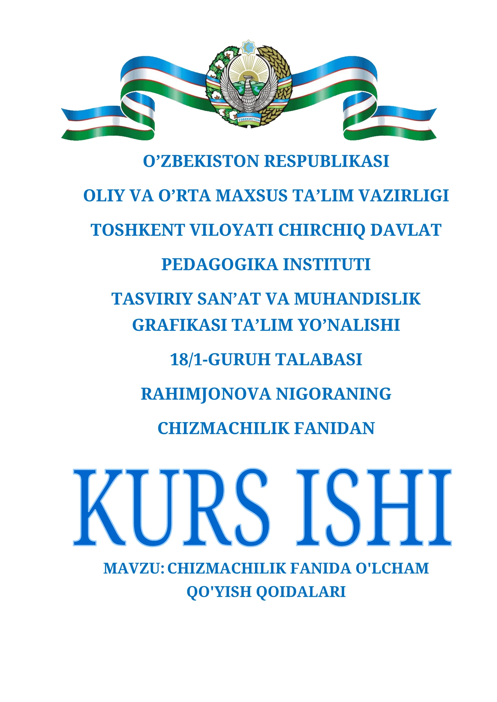 CHIZMACHILIK FANIDA O'LCHAM QO'YISH QOIDALARI