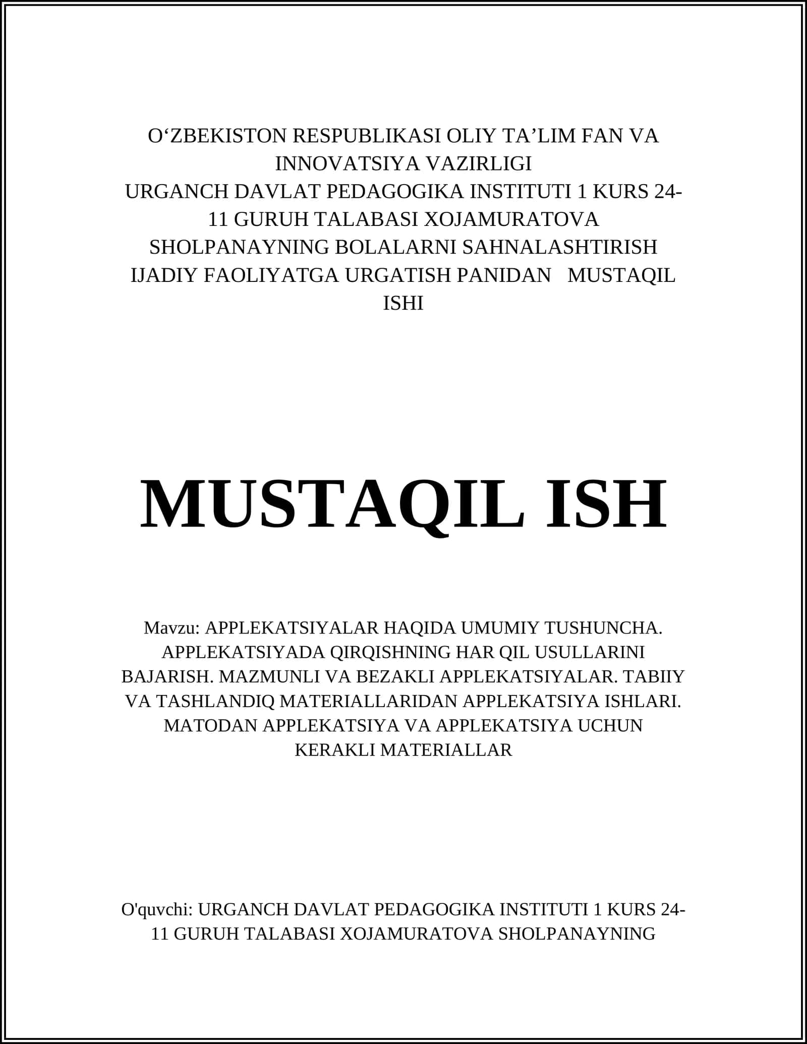 APPLEKATSIYALAR HAQIDA UMUMIY TUSHUNCHA