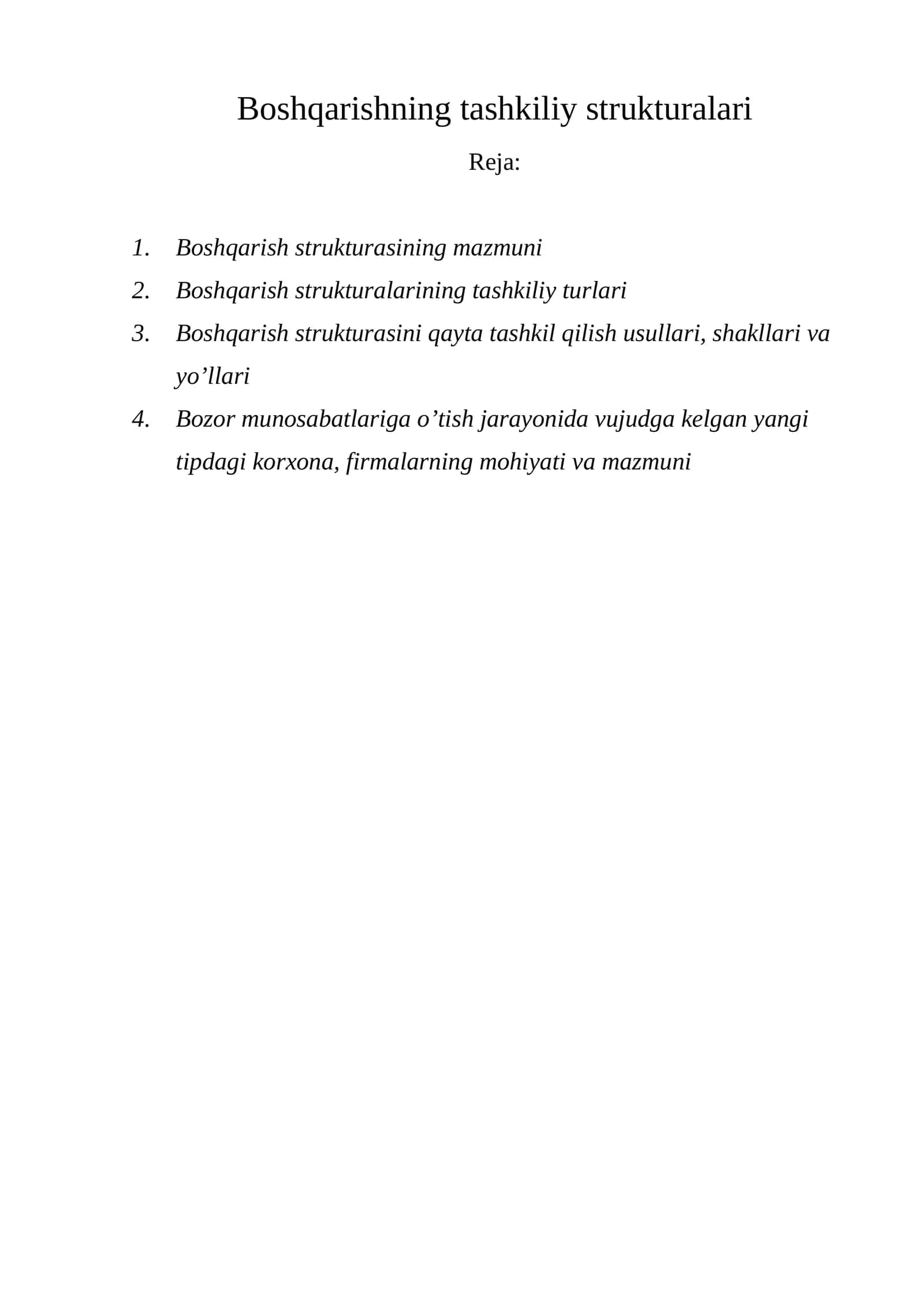 Boshqarishning tashkiliy strukturalari